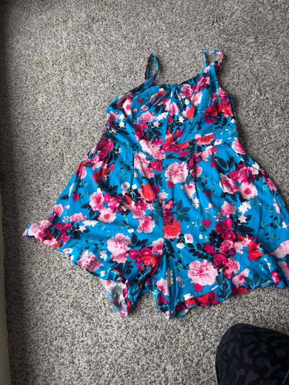 torrid Bright Blue Floral Romper with Pink & Fuchsia Blooms